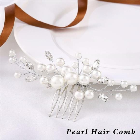 Pearl Flower Wedding Hair Comb - Picture 4 of 5